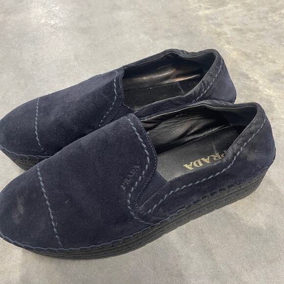 PRADA - Black Suede Platform Loafers - Picture 3 of 11